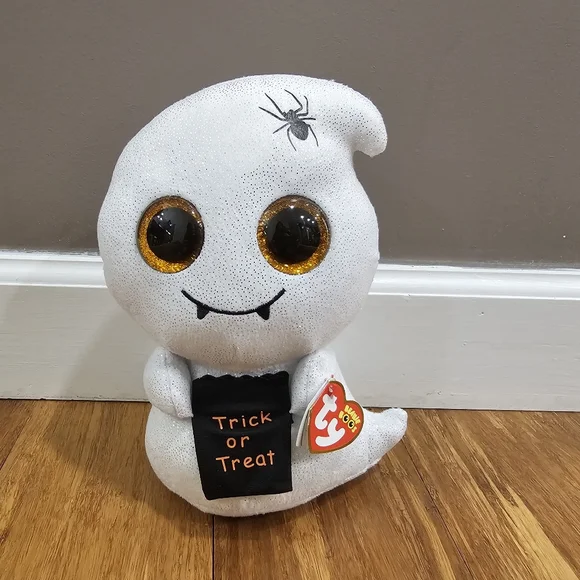 10" Exclusive Ty HAUNTS Sparkly White w/Gold Glitter Ghost Halloween Collectible - Picture 1 of 4